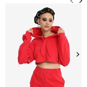 (Set) Cropped red ring hoodie and joggers
